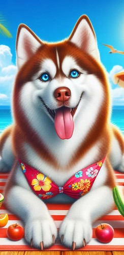 Siberian husky red - red/white, blue