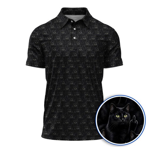 Black cat pattern golf polos - cat,