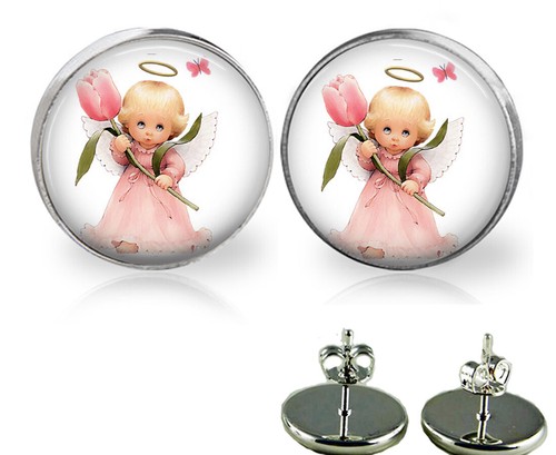 Angel pink glass top stud - angel,