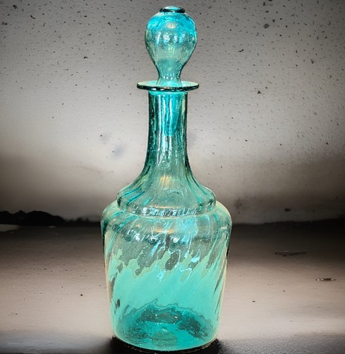 Turquoise blown glass decanter - turquoise,