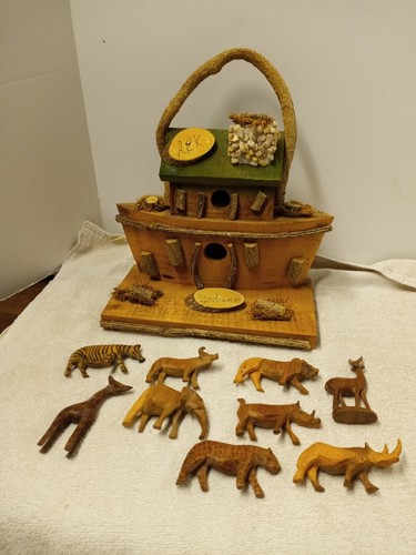 Vintage hand carved noah ark - noah's,