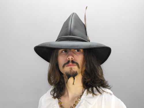Wizard black leather hat - leather,