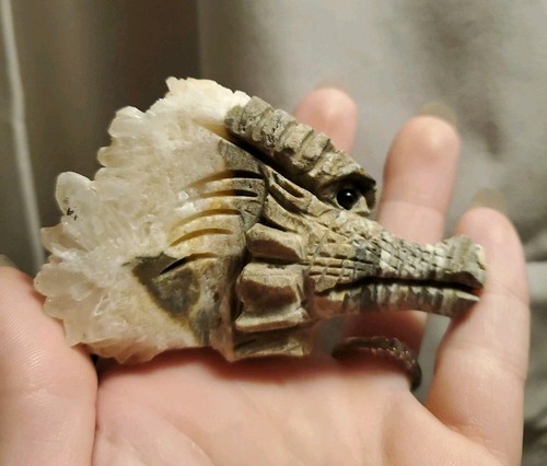 Carved quartz crystal dragon - carved,