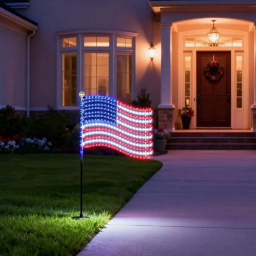 American flag lights metal - flag, lights-metal