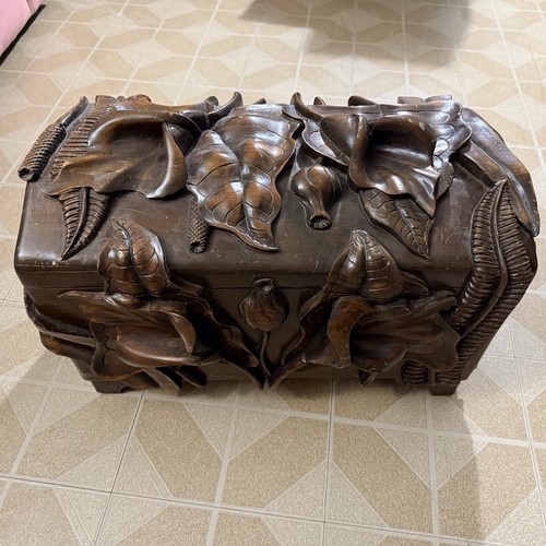 Vintage hand carved wood chest - vintage,