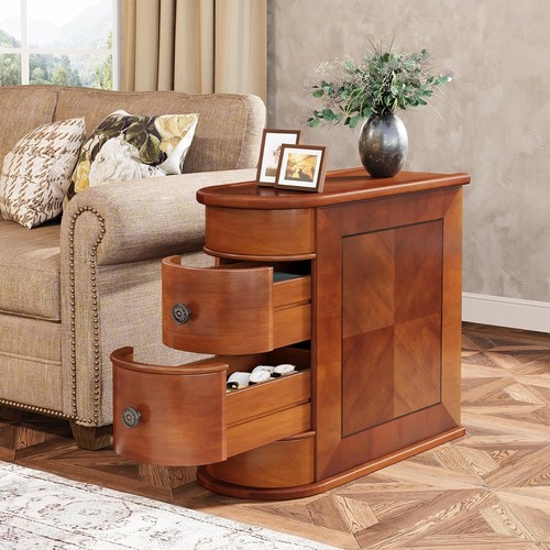 Wood end table with drawers - wood,