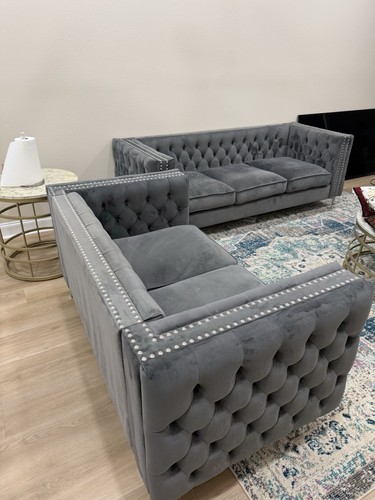 Gray velvet tufted - gray,