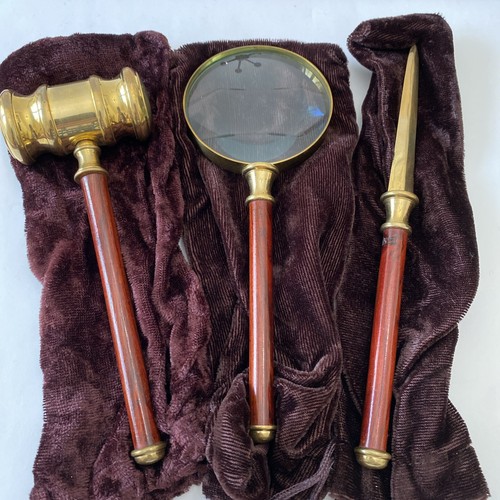 Brass and wood desk set - brass,