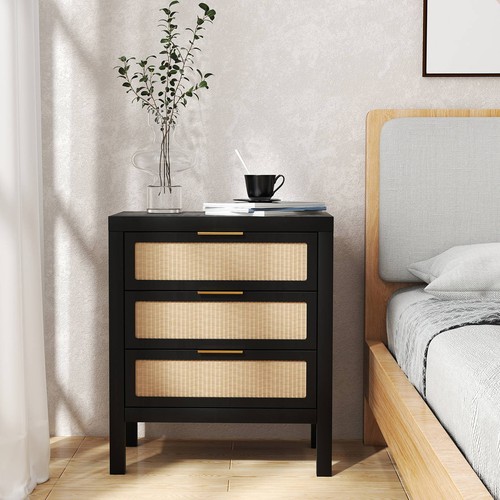 Black wooden bedside table - bedside, table,