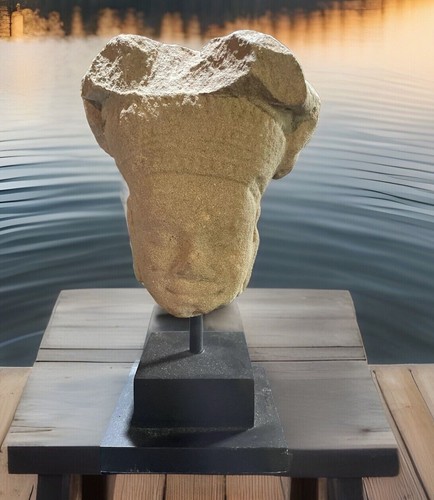 Khmer style sandstone head - khmer,