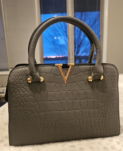 Handbag purse gray faux - handbag,
