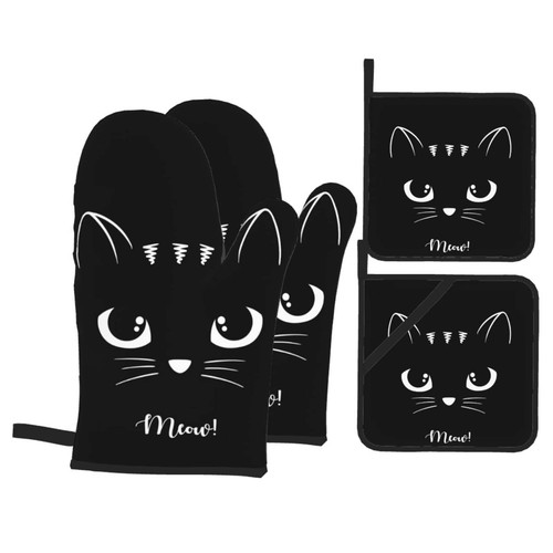 Black cat oven mitts - mitts, and