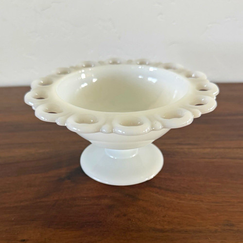 White milk glass open lace - milk, rim