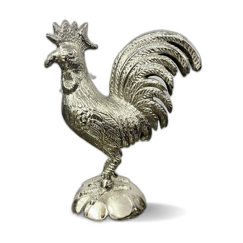 Silver rooster sculpture with - sculpture,