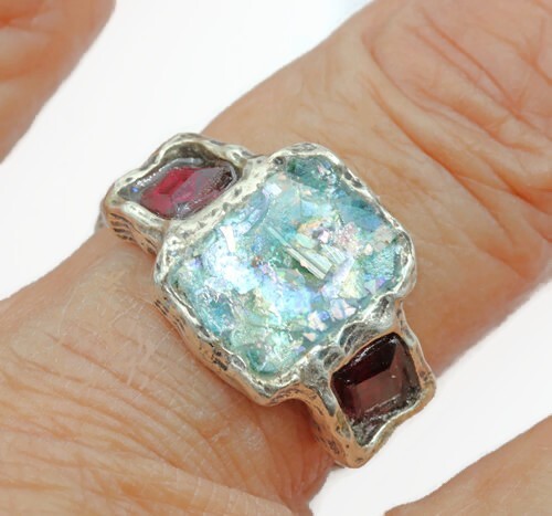 Roman glass ring silver - roman, 925