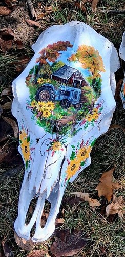 Cow skull painted blue - skull,