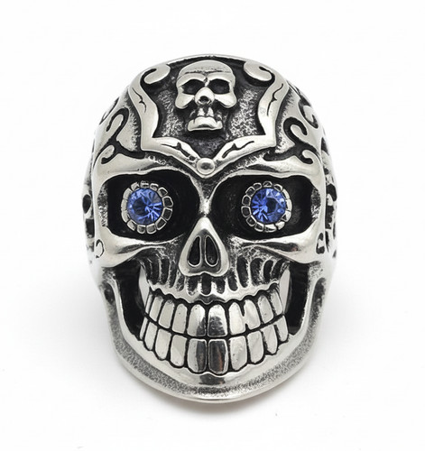 Big skull ring blue - big, biker