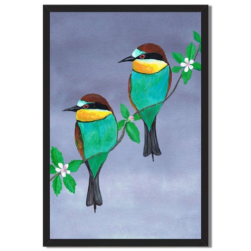 Cute bird pair - framed, canvas