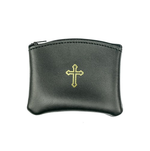 Leather rosary bead case cross - case,