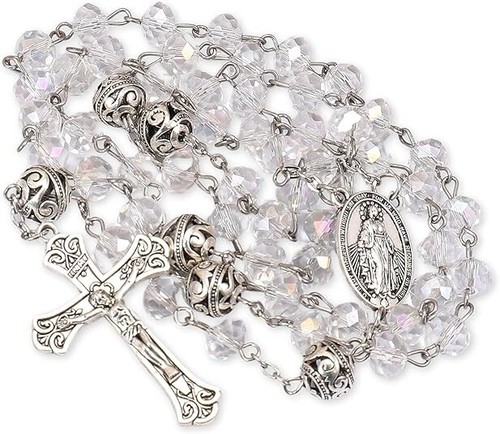 8mm white crystal beads - crystal, rosary