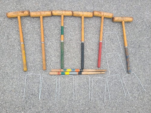 Vintage wooden striped croquet - wooden,