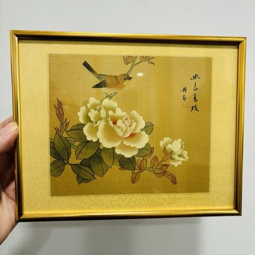 Signed framed silk painting - framed,