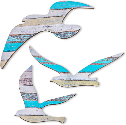 3pcs wood seagull beach - wood, wall