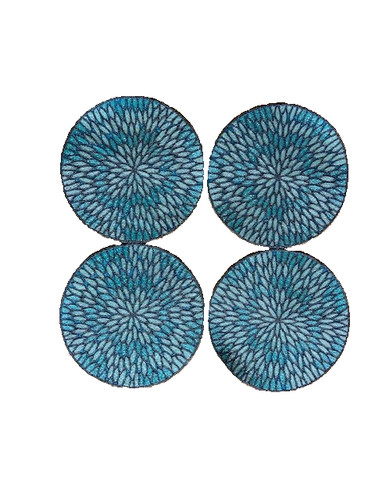 Placemats round teal - round, beaded