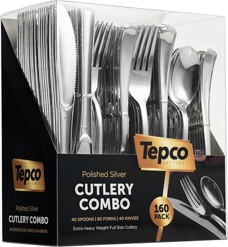 Plastic silverware set silver - silverware, set-