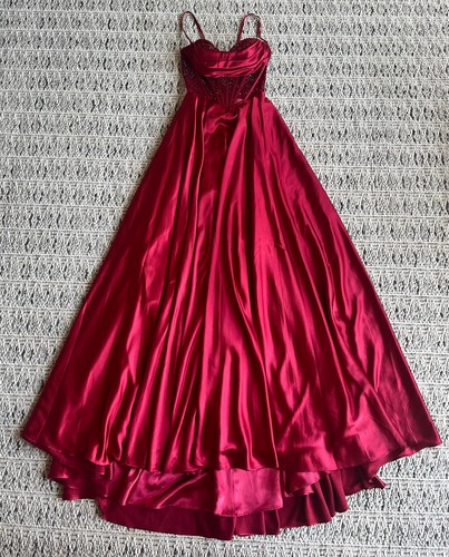 Satin red floor length - satin, evening