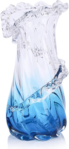 Blue glass vase hand blown - glass,
