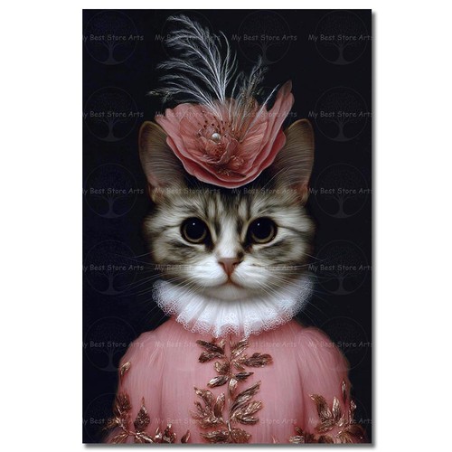 Pink cat art print artistic - cat,