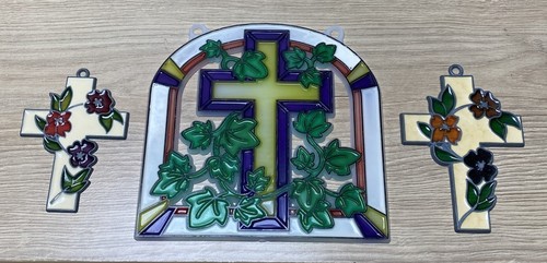 Vintage cross floral stained - vintage,