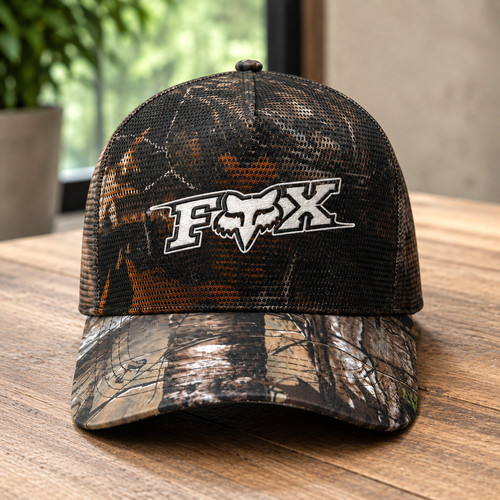 Fox camo embroidered trucker - embroidered,