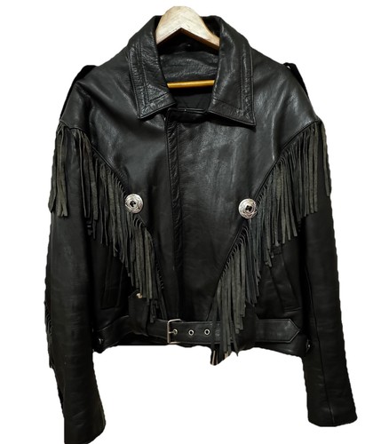 Vintage black leather fringe - vintage,