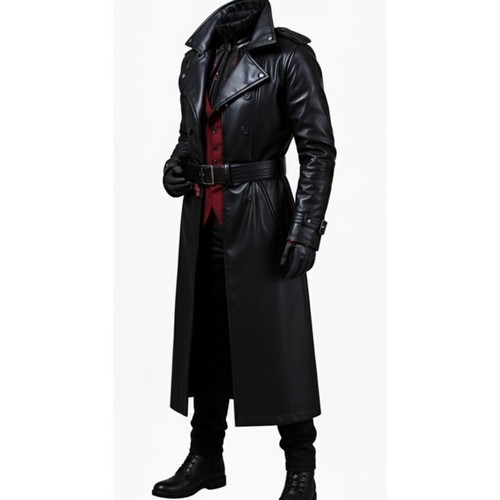 Men leather long trench coat - men's,