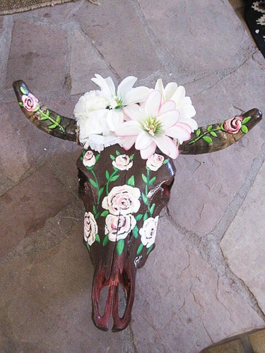 Hand painted cow skull - painted,