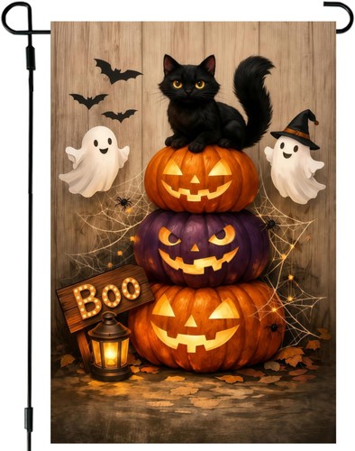 Halloween pumpkin garden flag - halloween,
