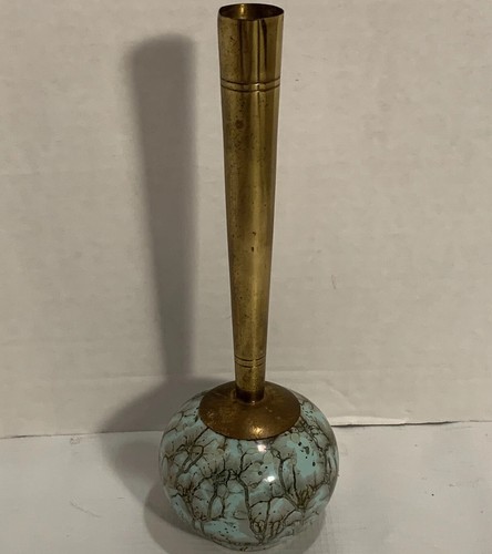 Vintage porcelain vase brass - vintage,