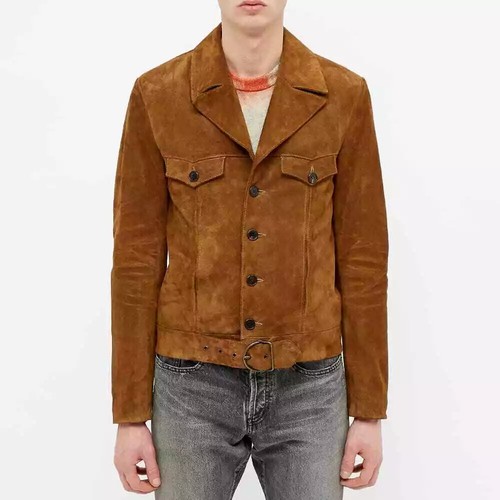 Brown leather trucker jacket - leather,
