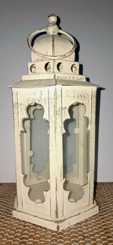 Rustic white metal lanter - rustic,