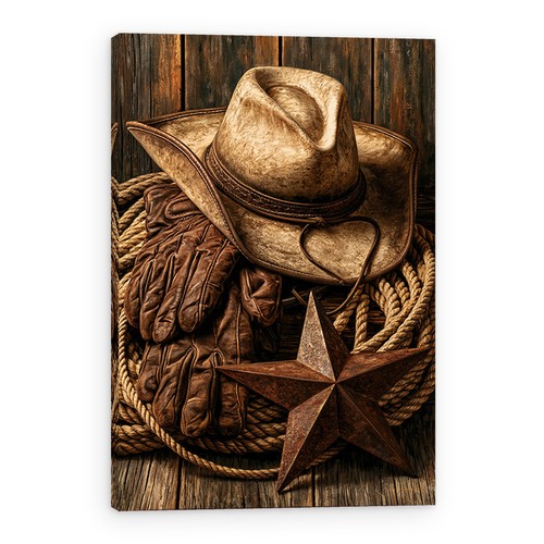 Cowboy hat gloves rope - hat, canvas