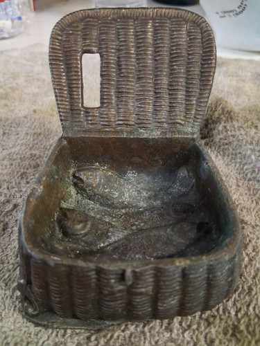 Antique bronze fishing creel - bronze,