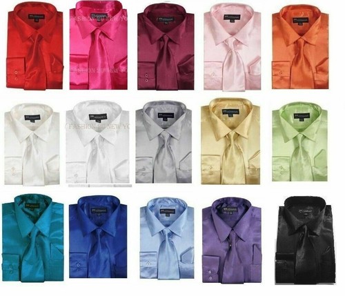 Men shiny satin dress - satin, shirt