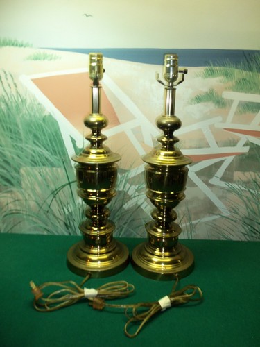 Pair brass lamps 21 - brass, 21.25"