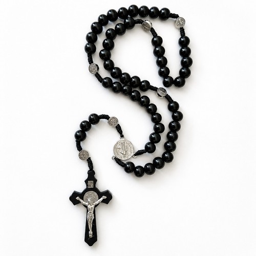 Handmade black wood - rosary, 17"