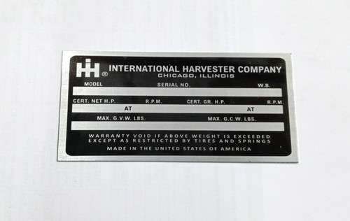 Data plate fits - to, harvester