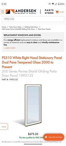 Anderson patio door panel new - anderson,