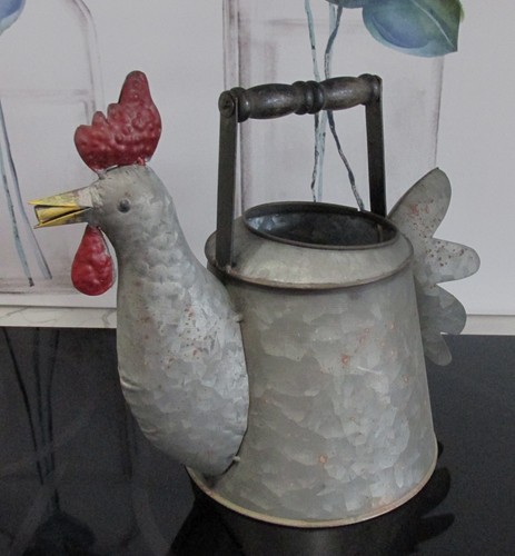 Galvanized rooster teapot - galvanized,