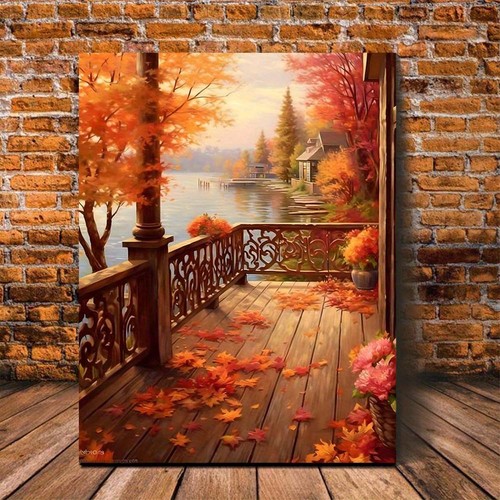 Autumn lake cabin terrace - cabin,